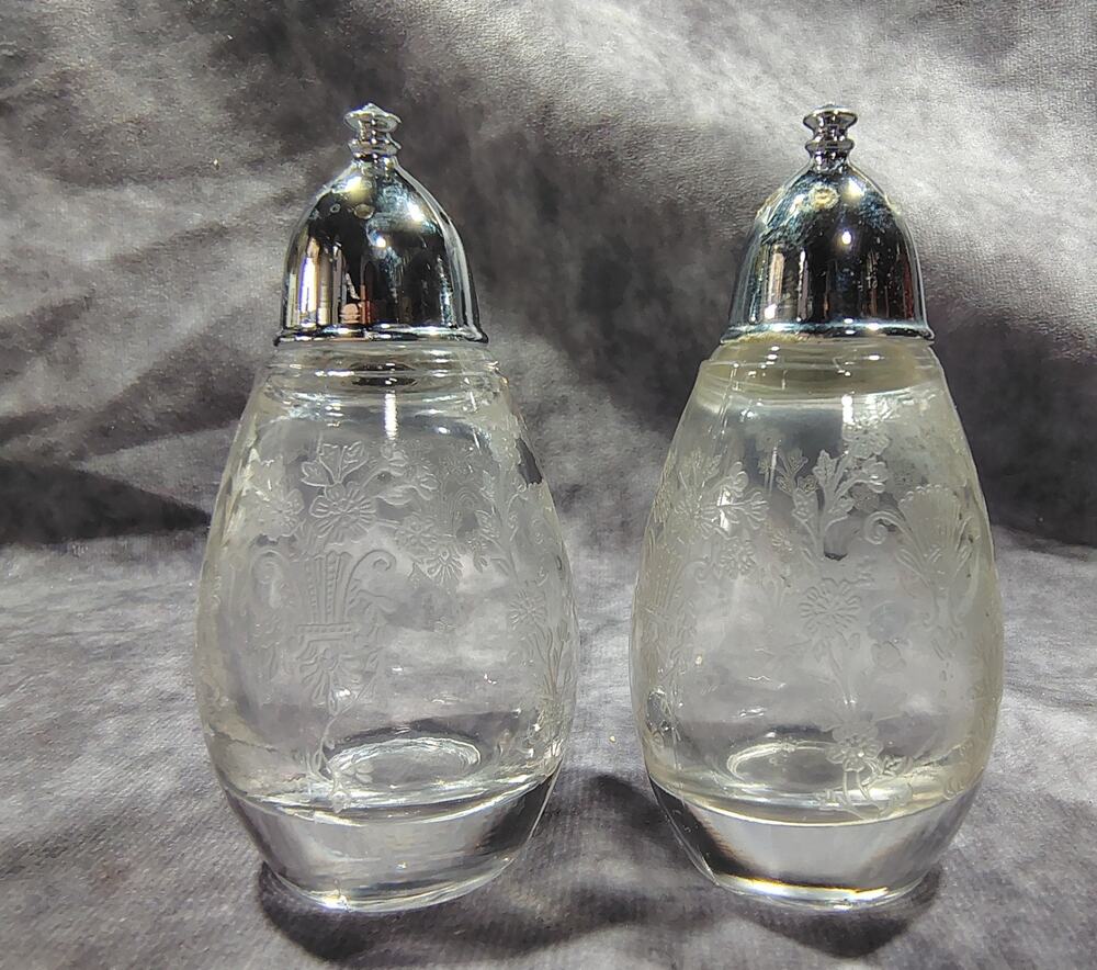 Vintage Duncan & Miller First Love Crystal Salt & Pepper GLOWS Under UV